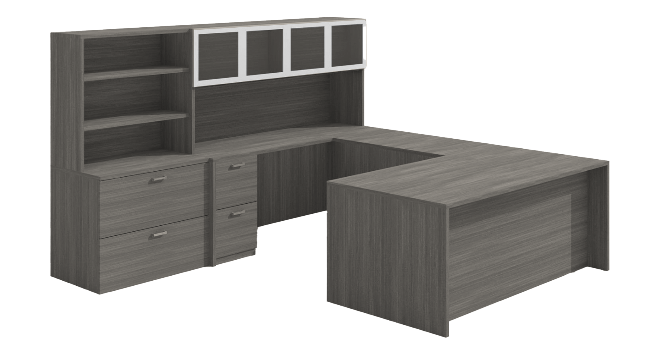 U SHAPE DESK BBF FF PEDESTAL GLASS DOOR HUTCH LATERAL FILE CABINET SHELF