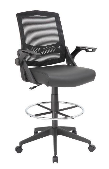 Boss Mesh Drafting Stool with Flip Arms, Black — office furniture at Total Office Furniture