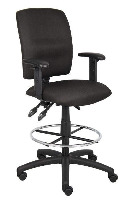 Boss Multi-Function Fabric Drafting Stool with Adjustable Arms, Black — office furniture at Total Office Furniture