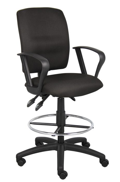 Boss Multi-Function Fabric Drafting Stool with Loop Arms, Black — office furniture at Total Office Furniture