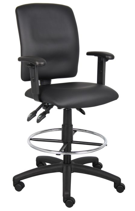 Boss Multi-Function LeatherPlus Drafting Stool with Adjustable Arms — office furniture at Total Office Furniture