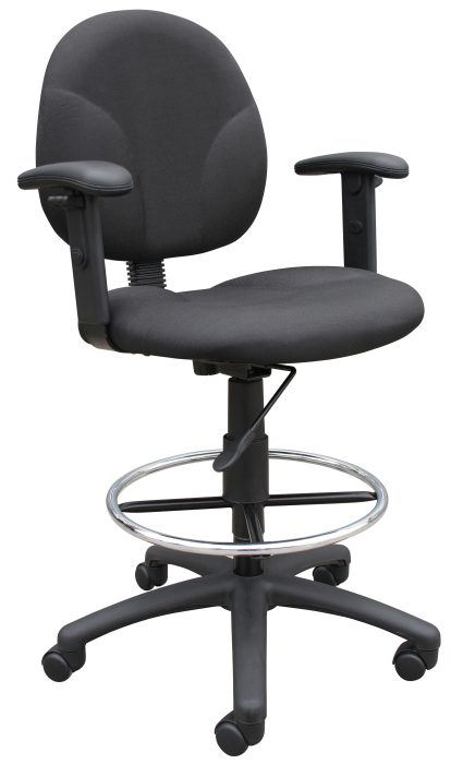 Boss Black Fabric Drafting Stool with Adjustable Arms & Footring — office furniture at Total Office Furniture