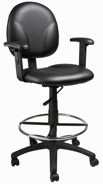 Boss Black Antimicrobial Drafting Stool with Adjustable Arms & Footring — office furniture at Total Office Furniture