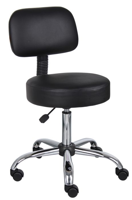 Boss Black Antimicrobial Vinyl Medical Stool with Back Cushion — office furniture at Total Office Furniture