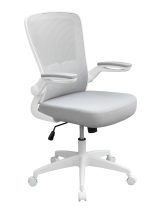 Grey Mesh Flip-Arm Task Chair, White Frame — office furniture at Total Office Furniture