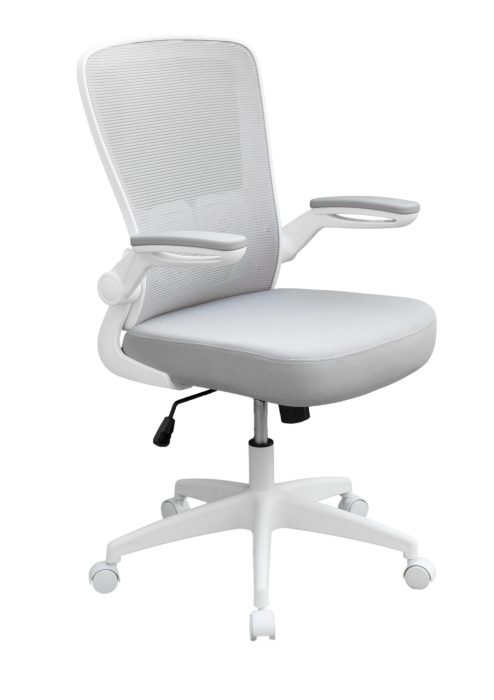 Grey Mesh Flip-Arm Task Chair, White Frame — office furniture at Total Office Furniture