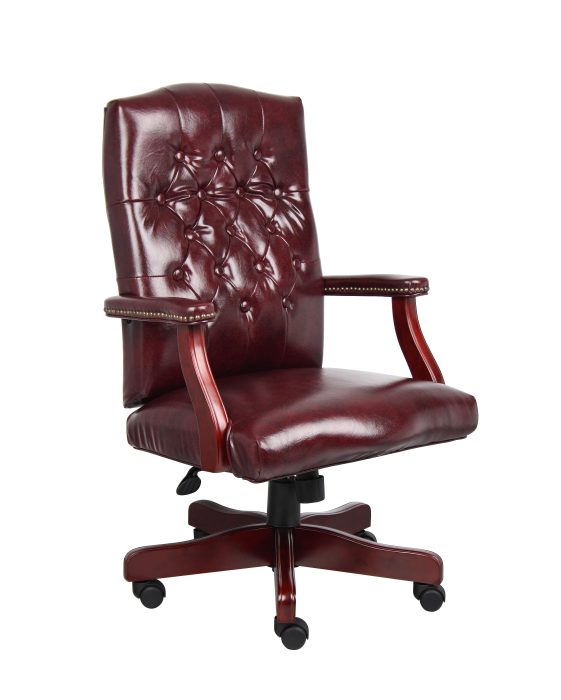Boss Classic Executive Oxblood Vinyl Chair with Mahogany Finish Frame — office furniture at Total Office Furniture