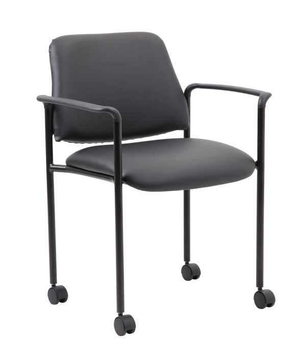 Square Back Diamond Stacking Chair W/Arm In Black Caressoft — office furniture at Total Office Furniture