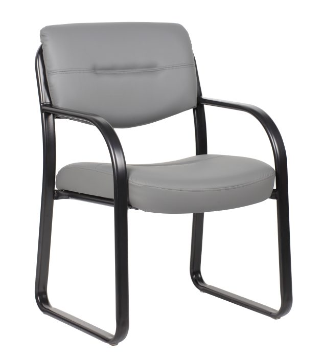 Leather Sled Base Side Chair, Grey — office furniture at Total Office Furniture