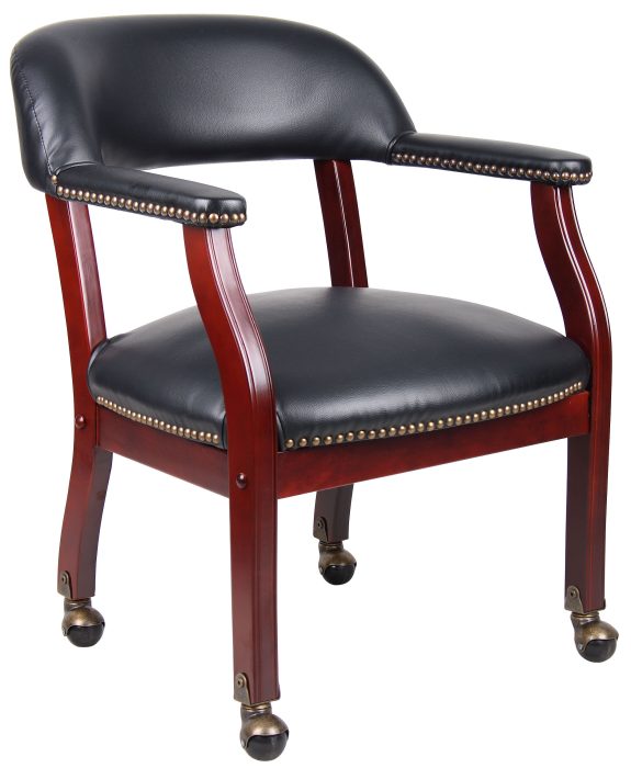 Captain's guest, accent or dining chair in Black Vinyl W/ Casters — office furniture at Total Office Furniture