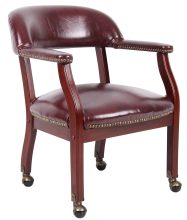 Captain's guest, accent or dining chair in Burgundy Vinyl W/ Casters — office furniture at Total Office Furniture