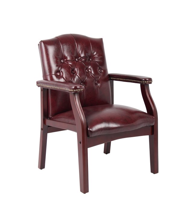 Traditional Oxblood Vinyl guest, accent or dining chair W/ Mahogany Finish — office furniture at Total Office Furniture