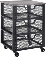 Jarrett 3-Drawer Rolling Cart, Walnut Top / Black Base (JAR03AS-BK)