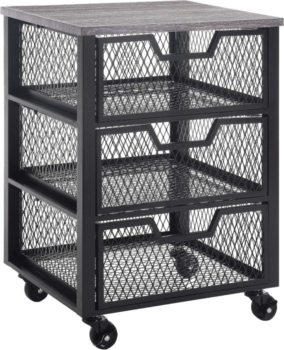 Jarrett 3-Drawer Rolling Cart, Walnut Top / Black Base (JAR03AS-BK)
