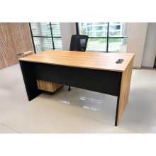 M20-MD-1808 BT22 executive desk in walnut with black accents — Total Office Furniture