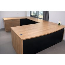 WD-COMBO-UABK-BOWTOP U-shaped executive desk in oak and black — Total Office Furniture
