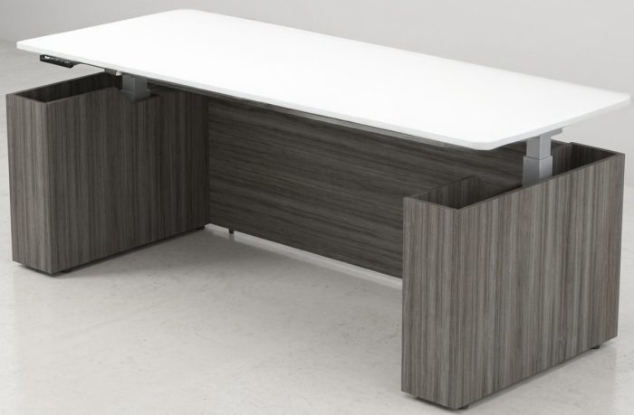 CL-101ST Sit-to-Stand Desk — White & Driftwood (CL Collection, CL series desk furniture) — Total Office Furniture