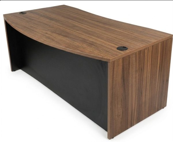 WD-104 Bow Front Desk — Walnut & Black (WD Collection, WD series desk furniture) — Total Office Furniture