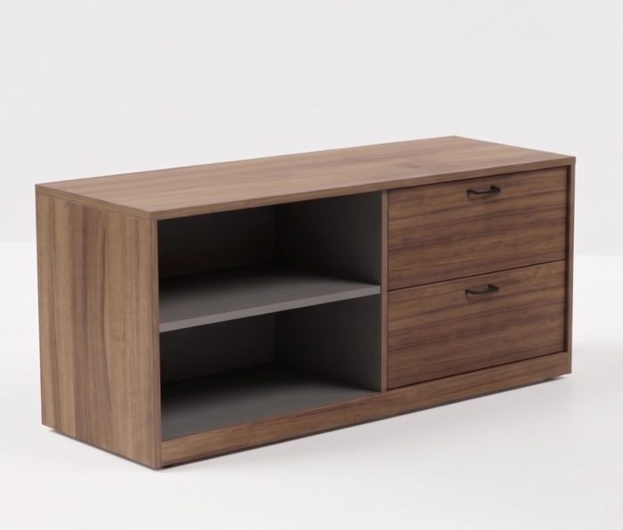WD-105-C5 Credenza Combo (Lateral File + Storage) — Walnut & Black (WD Collection, WD series desk furniture) — Total Office Furniture