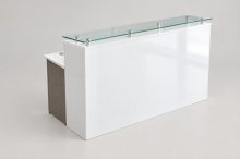 CL Reception Desk Set — 71" Desk + Reception Riser + Box/File Pedestal — White & Driftwood