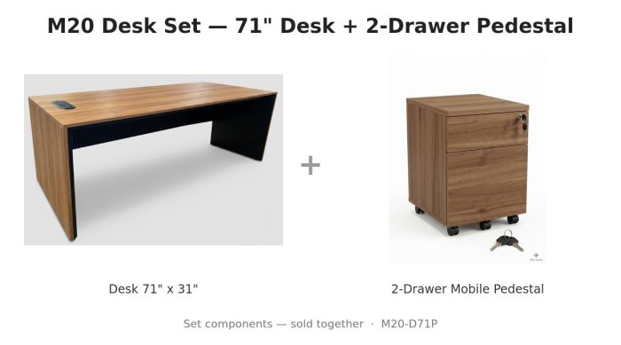 M20 Desk Set — 71″ Desk + 2-Drawer Pedestal