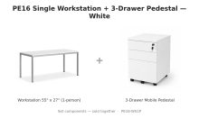PE16 Single Workstation + 3-Drawer Pedestal — White