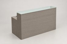 TL Reception Desk Set — 71" Reception Desk + Frosted Transaction Top + Box/File Pedestal — Driftwood