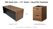WD Desk Set — 71" Desk + Box/File Pedestal — Walnut & Black